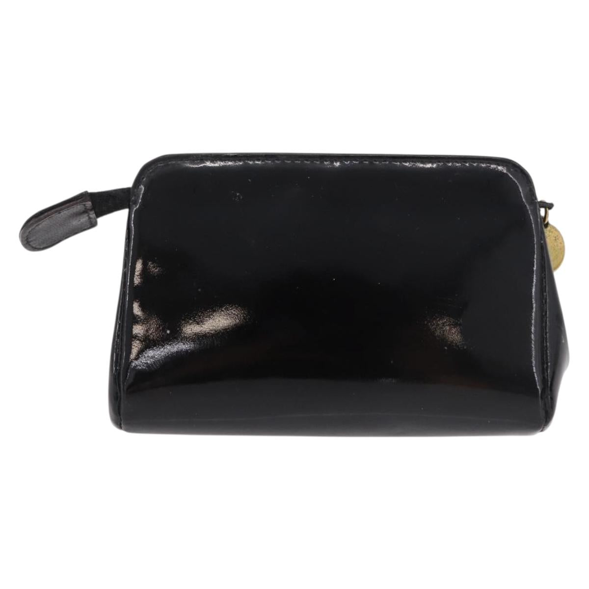 CHANEL Pouch Leather Satin Patent 3 Set Black CC Auth bs35903