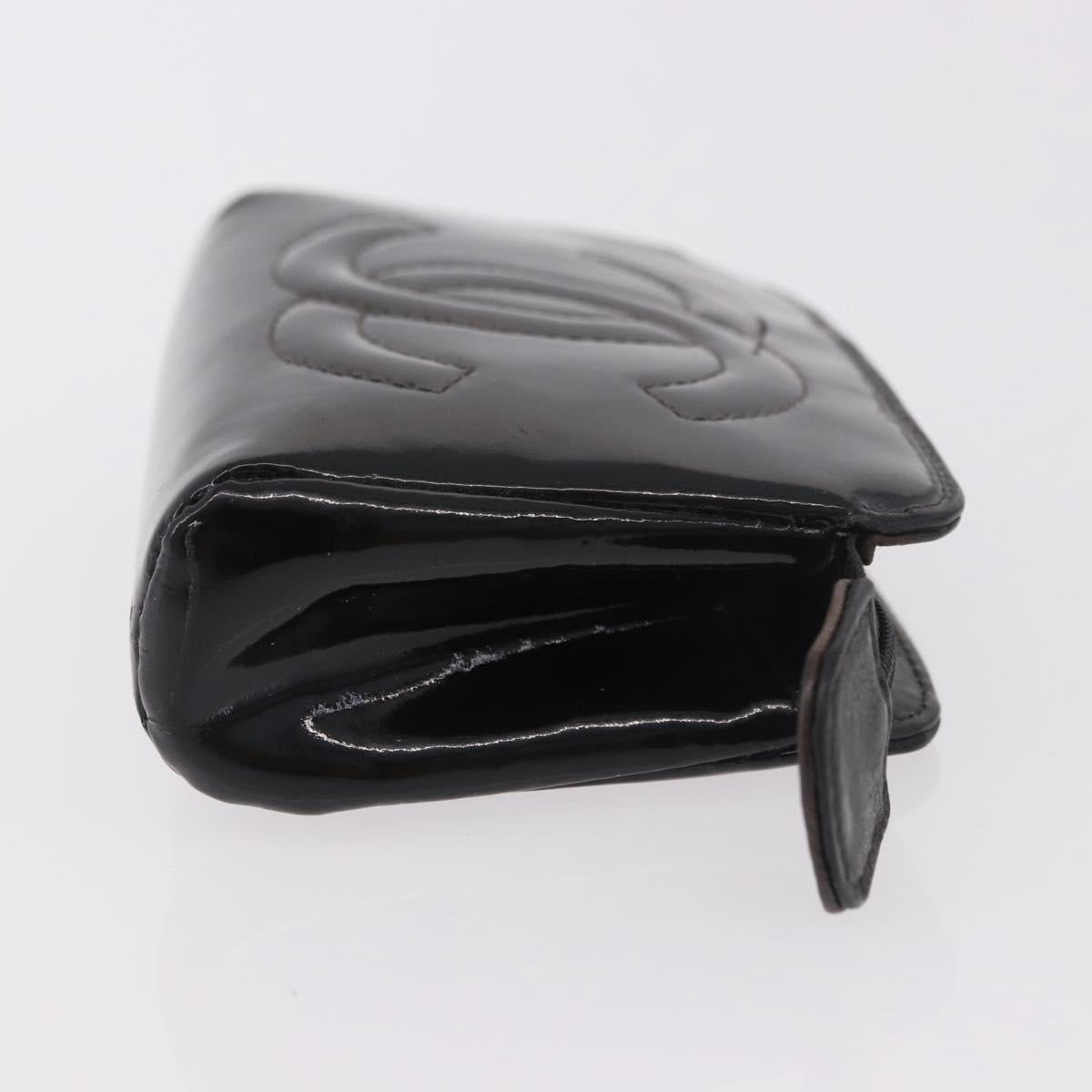 CHANEL Pouch Leather Satin Patent 3 Set Black CC Auth bs35903