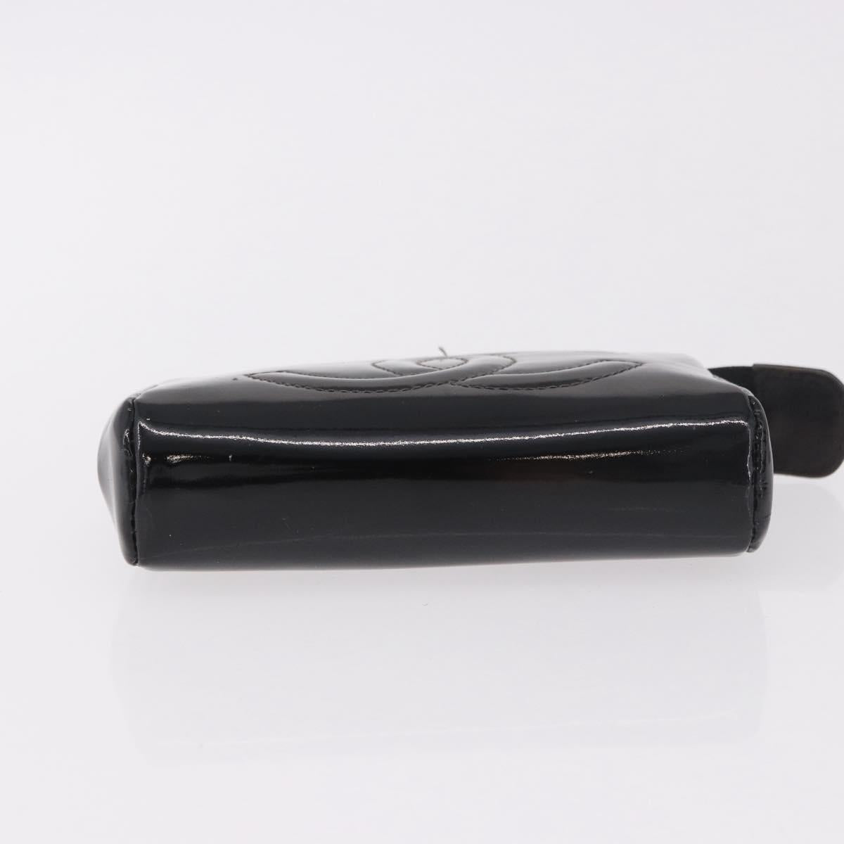 CHANEL Pouch Leather Satin Patent 3 Set Black CC Auth bs35903