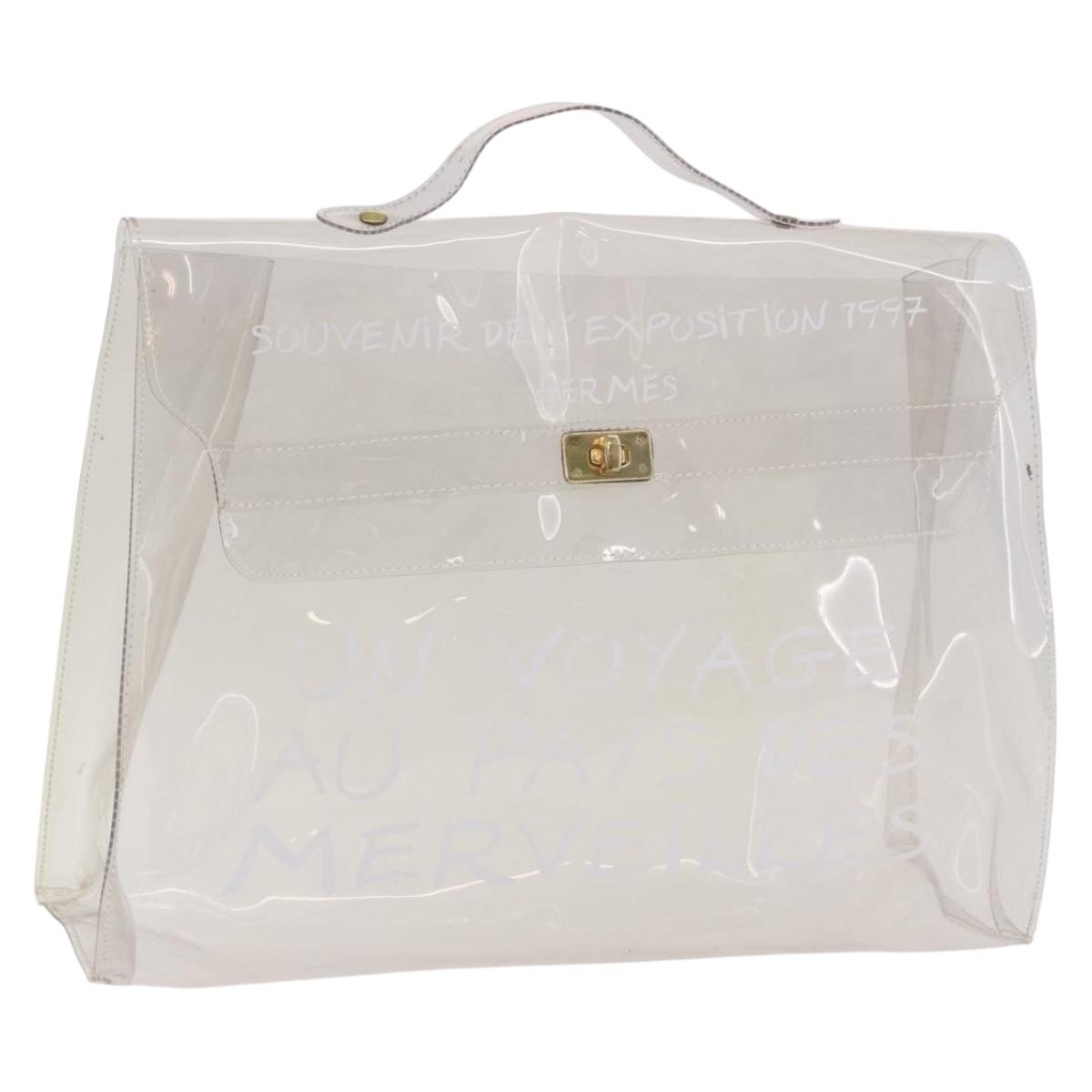 HERMES Vinyl Kelly Hand Bag Vinyl Clear Gold Auth bs35905