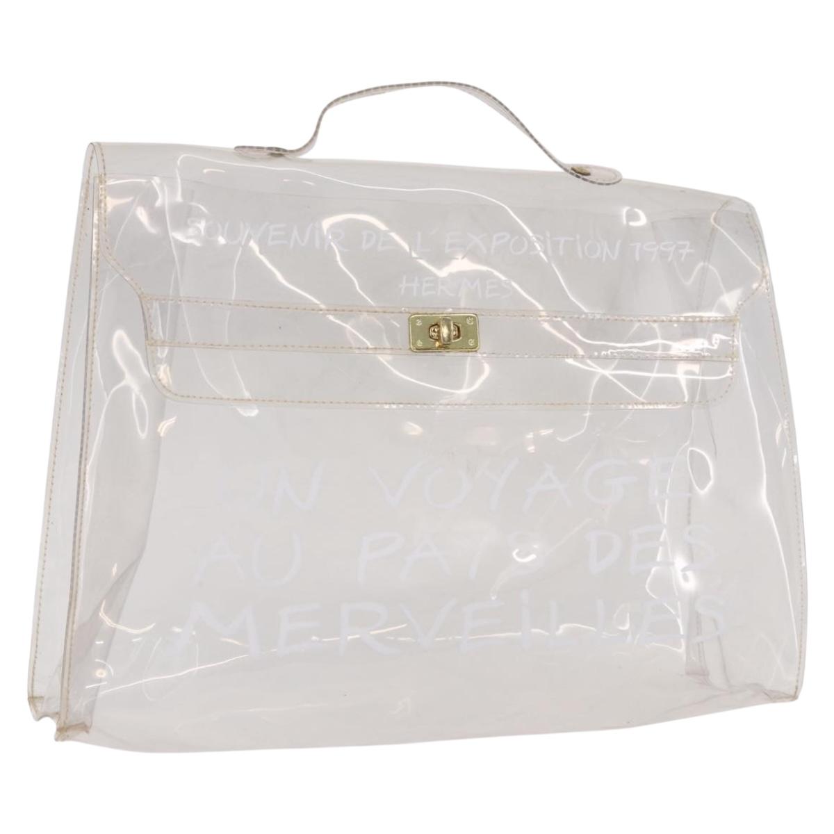 HERMES Vinyl Kelly Hand Bag Vinyl Clear Gold Auth bs35907