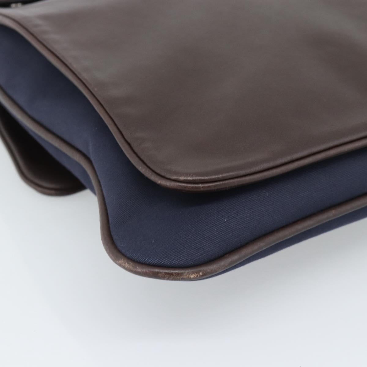 HERMES Mrs. Hippies Shoulder Bag Leather Navy Dark Brown Auth bs35909V