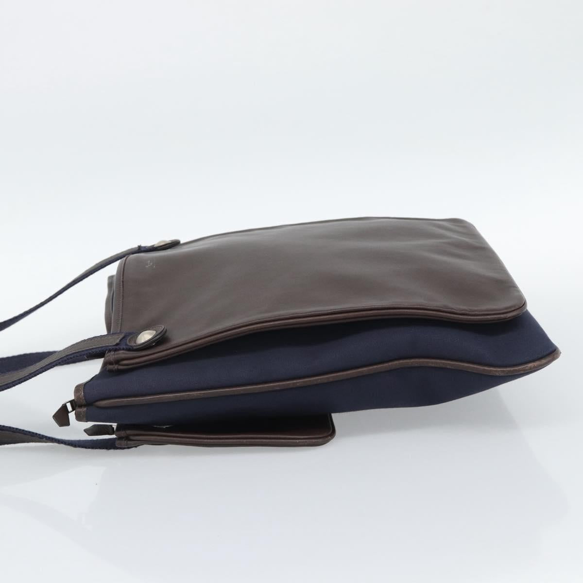 HERMES Mrs. Hippies Shoulder Bag Leather Navy Dark Brown Auth bs35909V