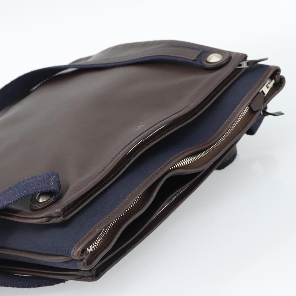 HERMES Mrs. Hippies Shoulder Bag Leather Navy Dark Brown Auth bs35909V