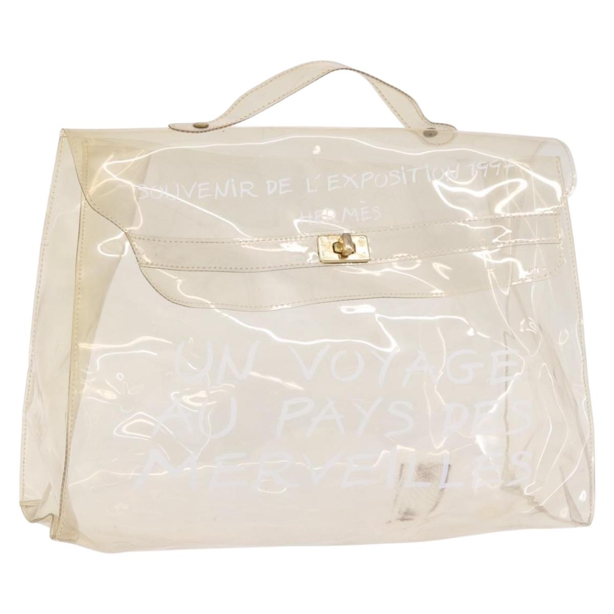 HERMES Vinyl Kelly Hand Bag Vinyl Clear Gold Auth bs35913