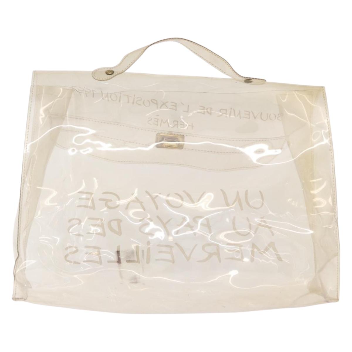 HERMES Vinyl Kelly Hand Bag Vinyl Clear Gold Auth bs35913