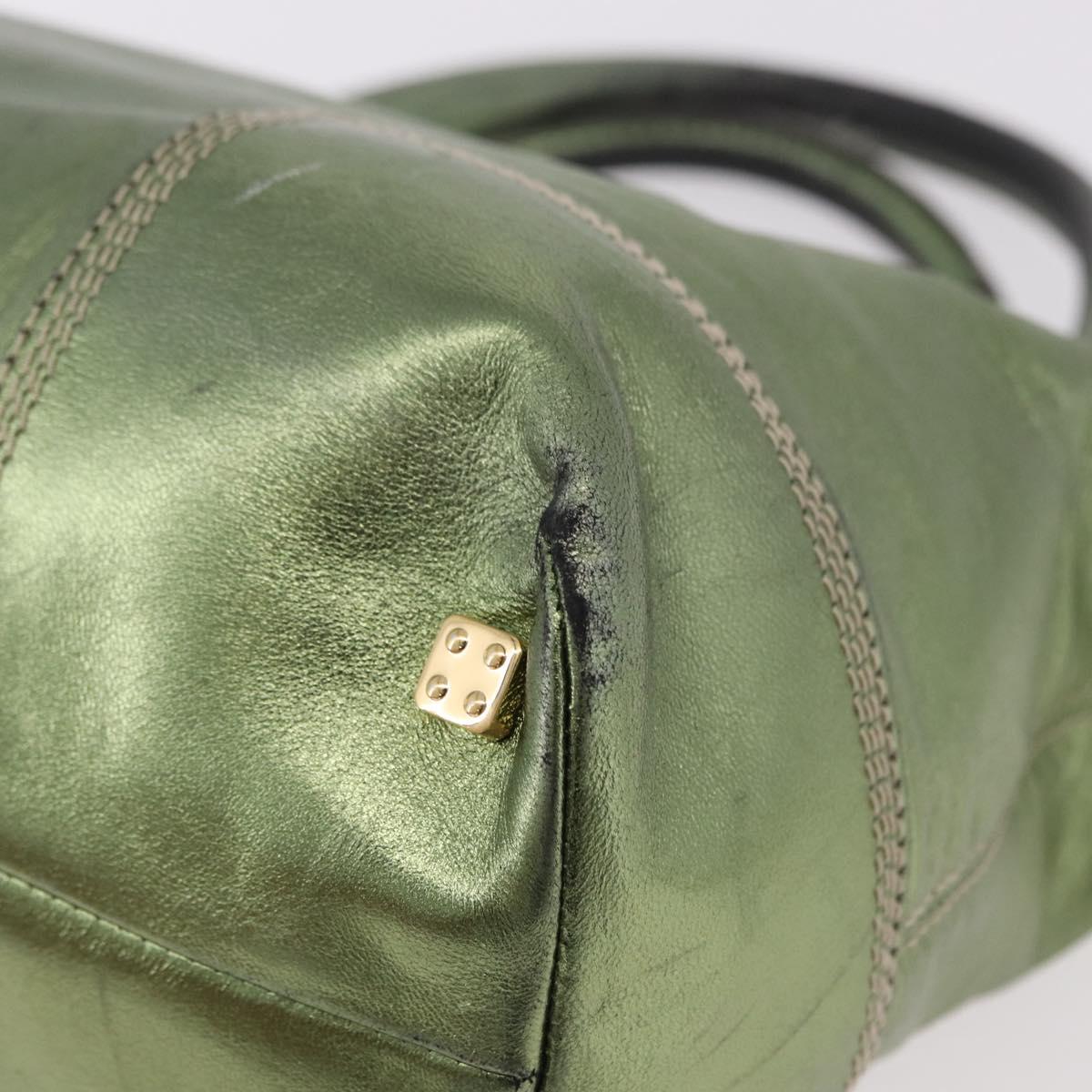 LOEWE Anagram Hand Bag Leather Green Gold Auth bs35915