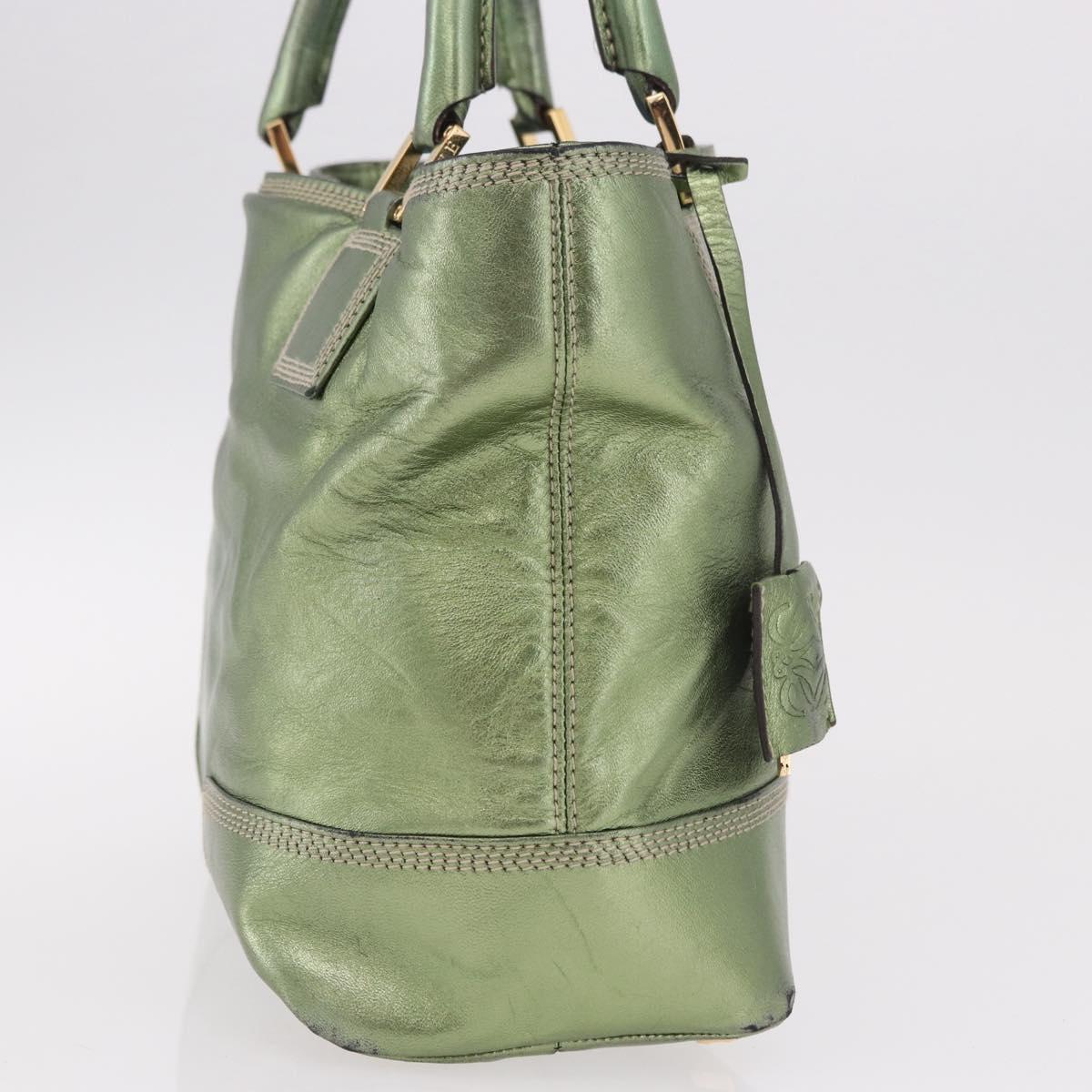 LOEWE Anagram Hand Bag Leather Green Gold Auth bs35915