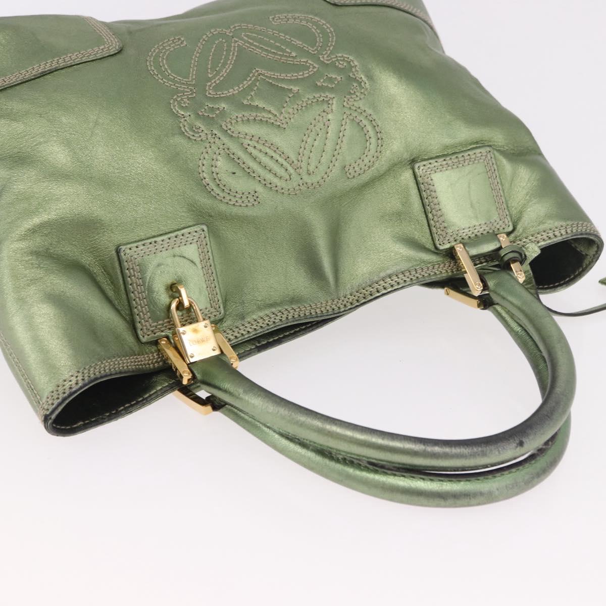 LOEWE Anagram Hand Bag Leather Green Gold Auth bs35915