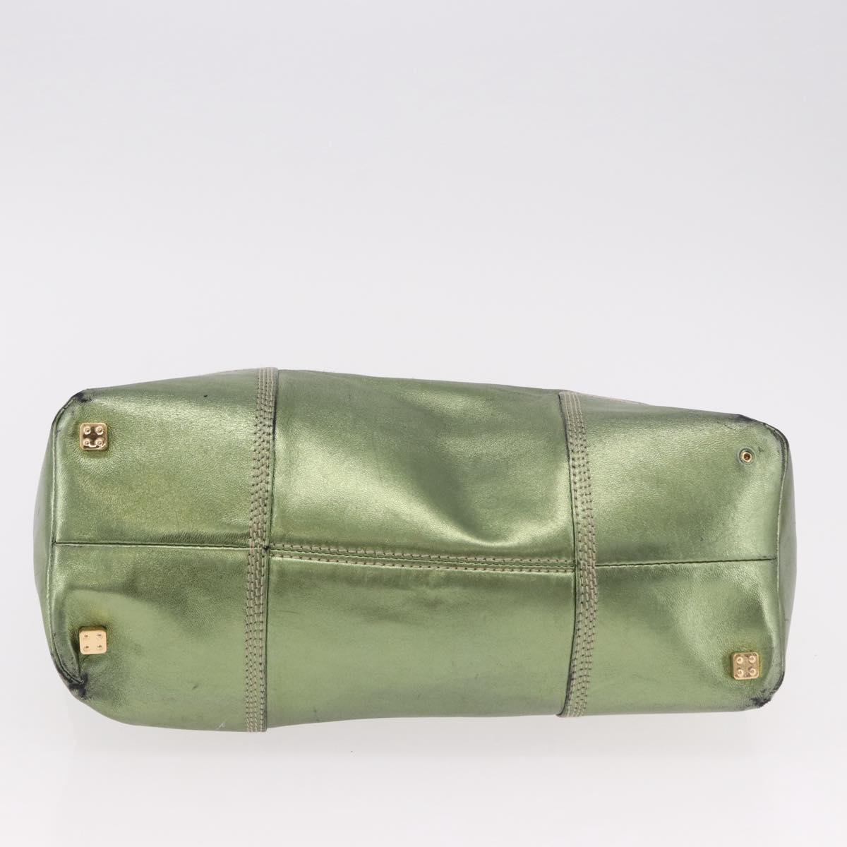 LOEWE Anagram Hand Bag Leather Green Gold Auth bs35915
