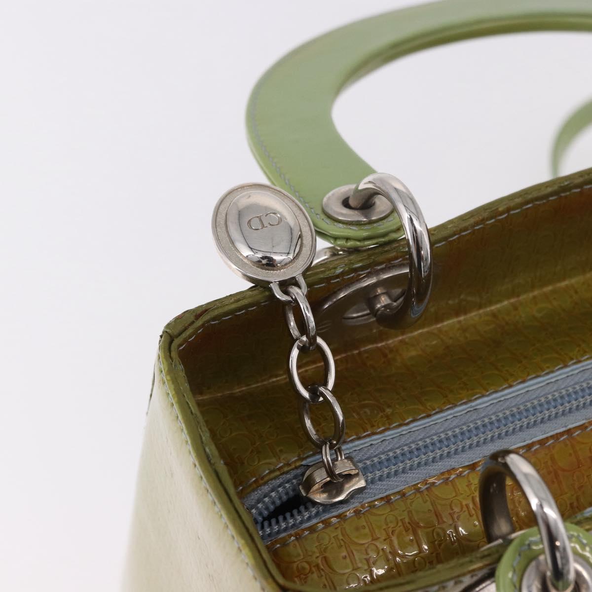 Christian Dior Canage Hand Bag Patent 2way Green Silver Auth bs35916A