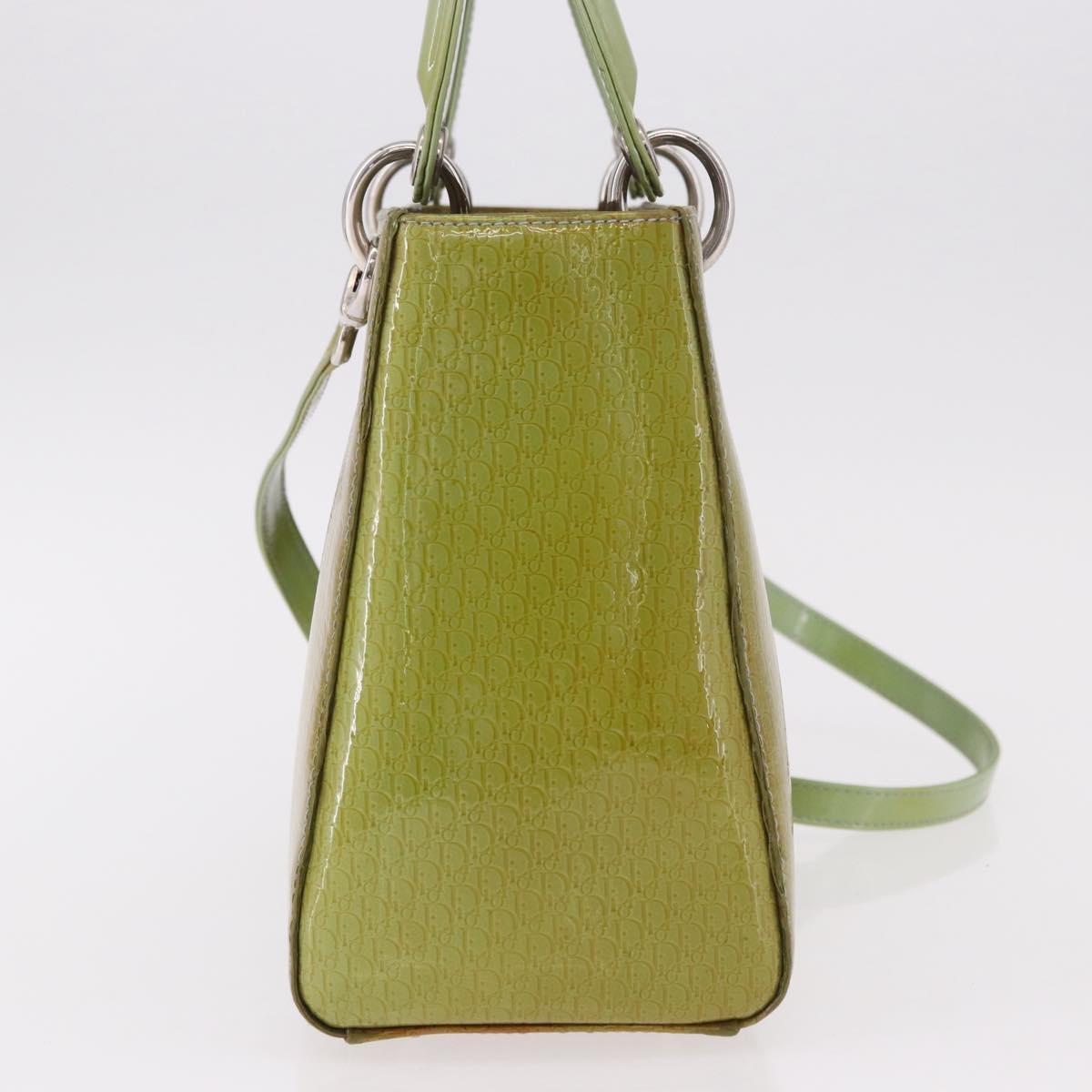 Christian Dior Canage Hand Bag Patent 2way Green Silver Auth bs35916A