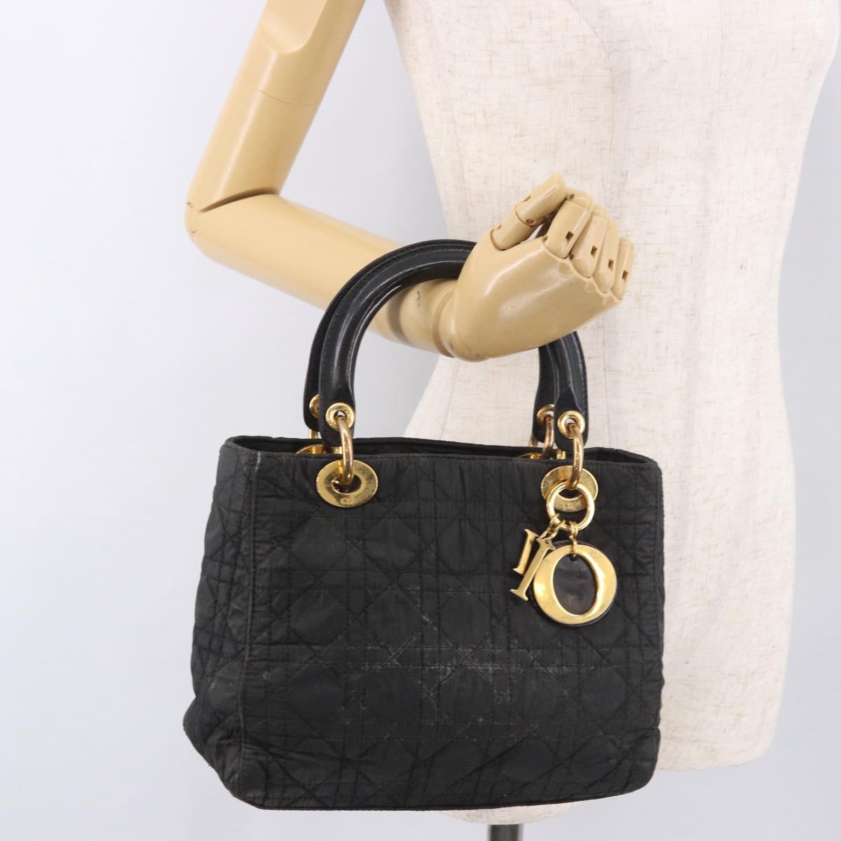 Christian Dior Canage Hand Bag Canvas Black Gold Auth bs35917