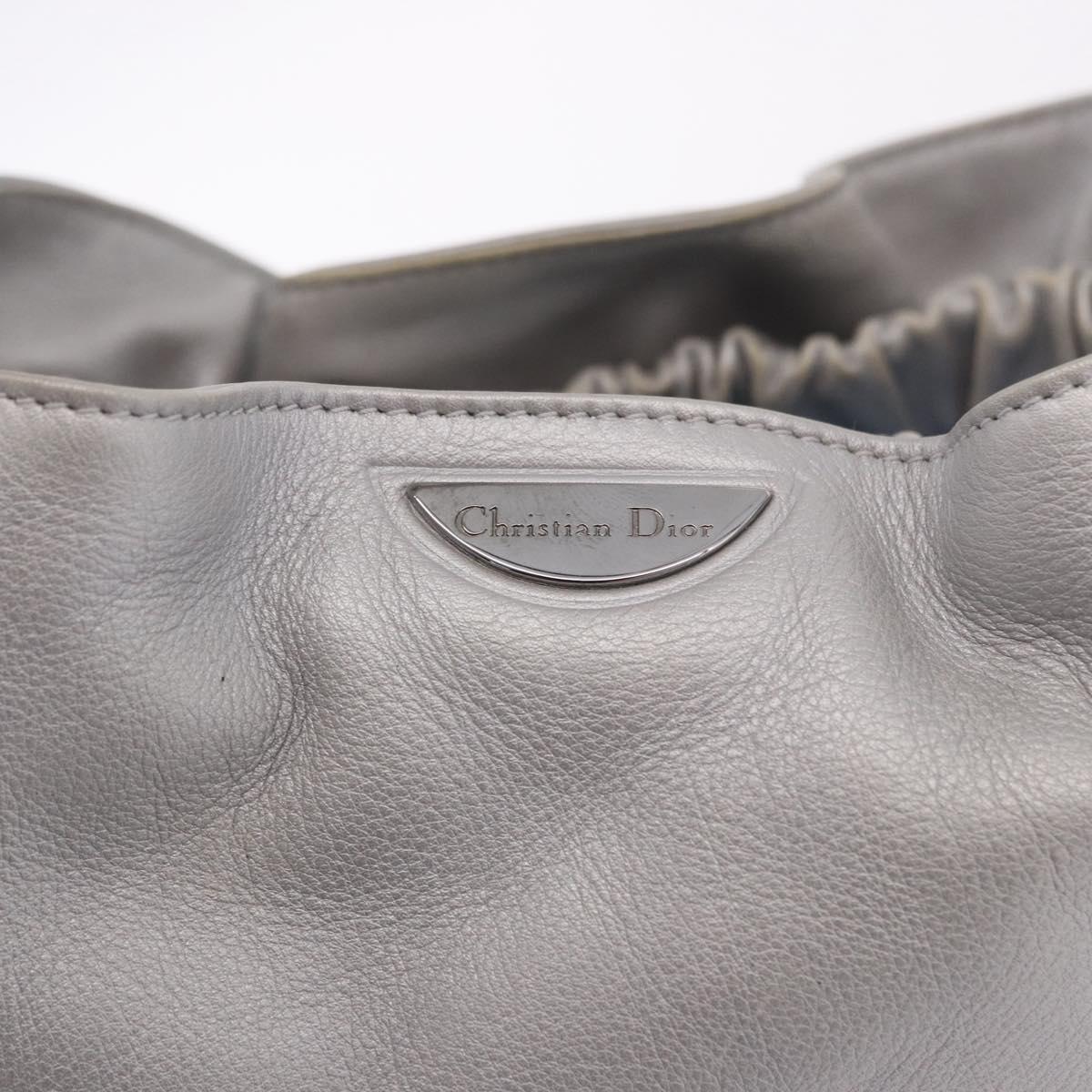 Christian Dior Maris Pearl Hand Bag Leather Silver Auth bs35918A