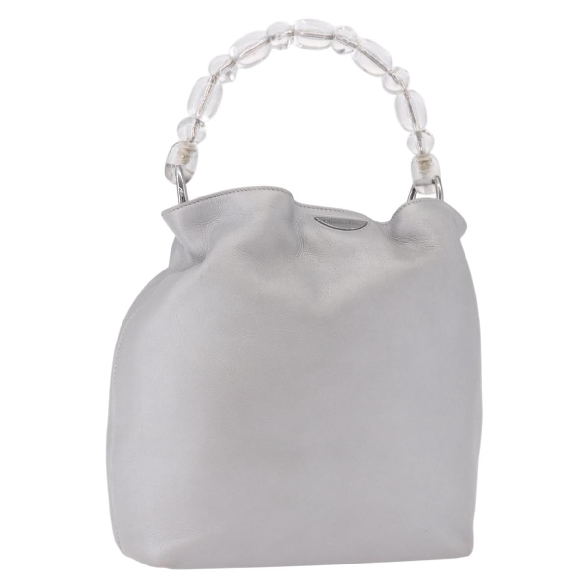 Christian Dior Maris Pearl Hand Bag Leather Silver Auth bs35918A