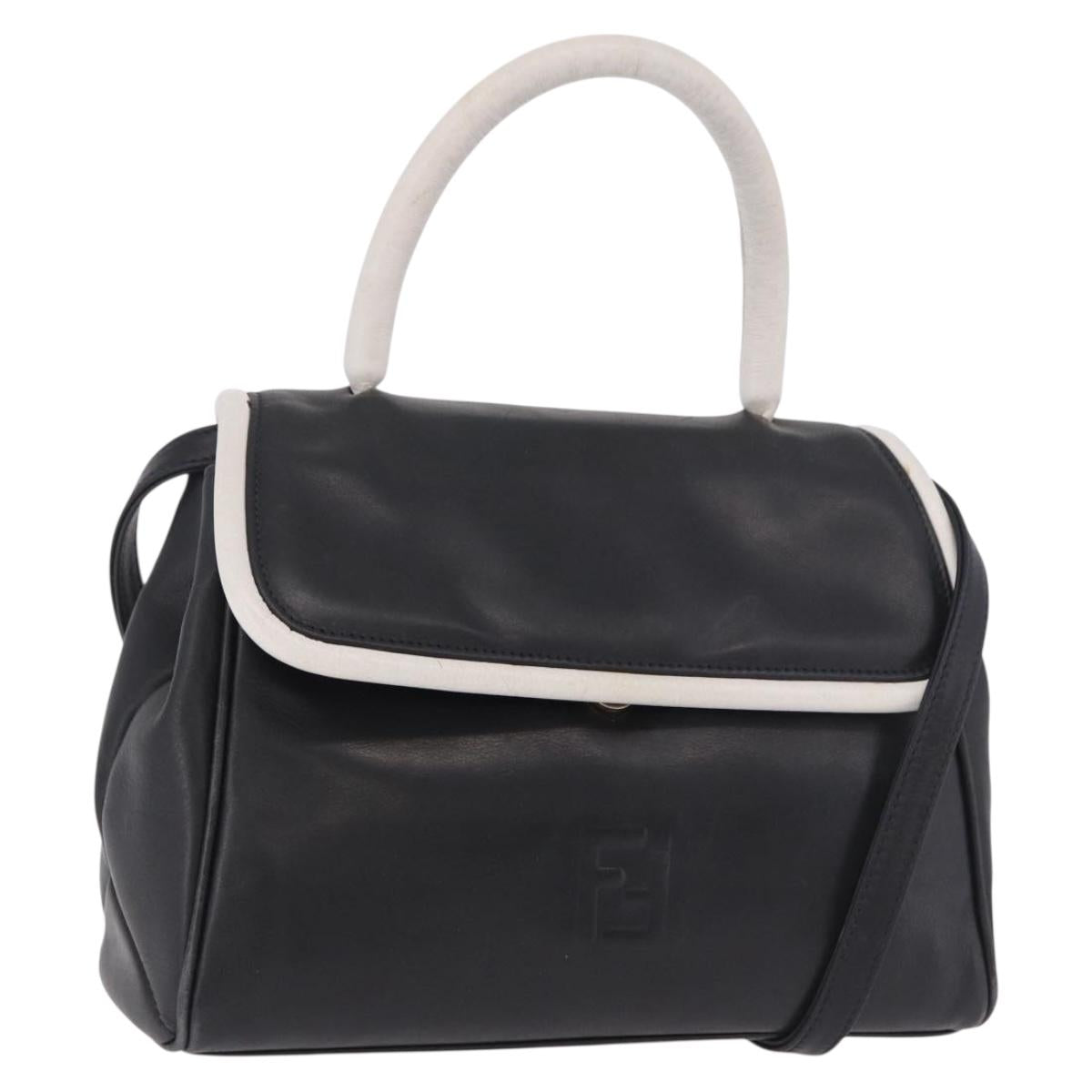 FENDI Hand Bag Leather 2way Black Auth bs35922