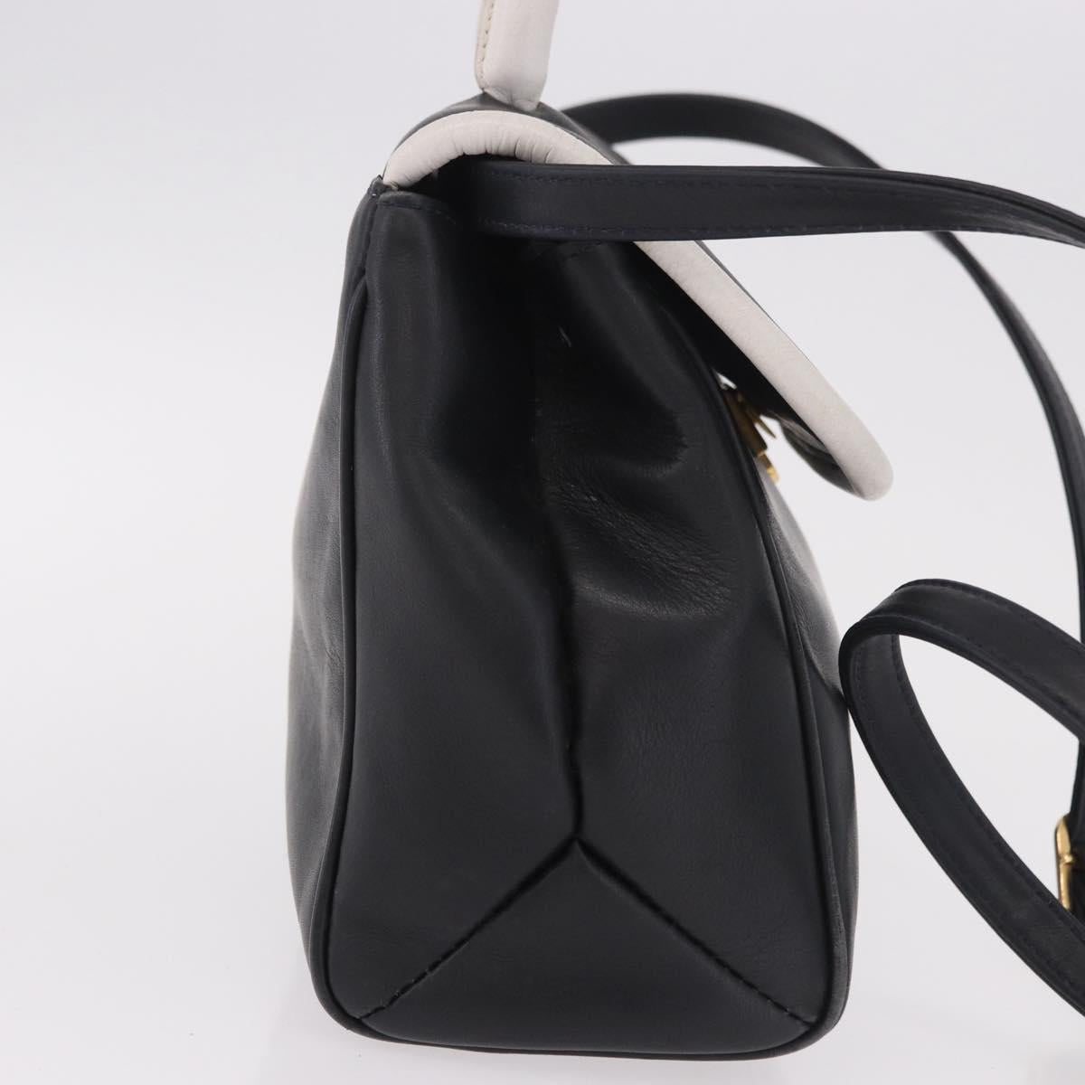 FENDI Hand Bag Leather 2way Black Auth bs35922