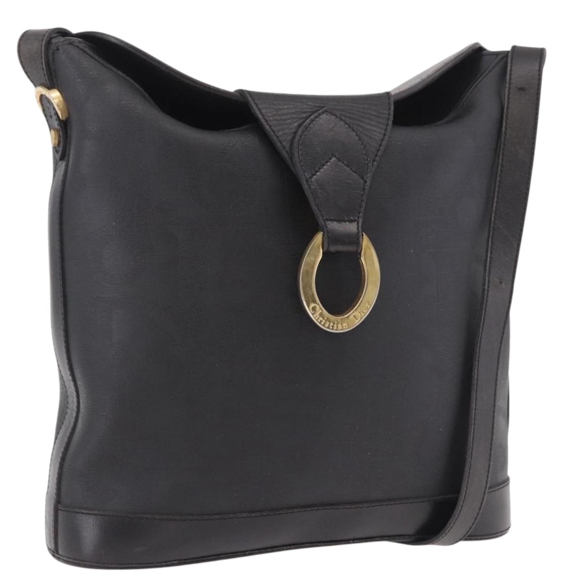 Christian Dior Trotter Shoulder Bag PVC Black Gold Auth bs35923