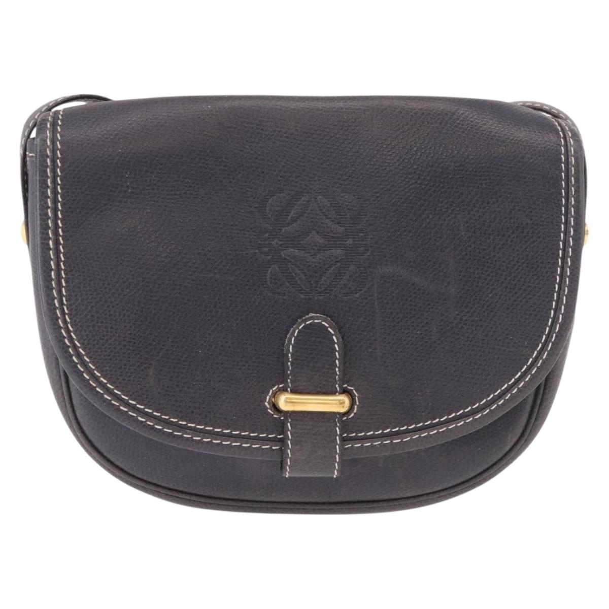 LOEWE Anagram Shoulder Bag Navy Gold Auth bs35924