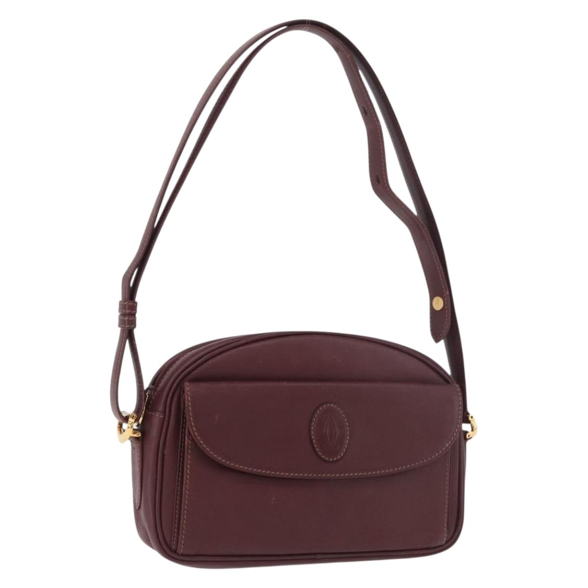 CARTIER Must Line Shoulder Bag Bordeaux Gold Auth bs35927