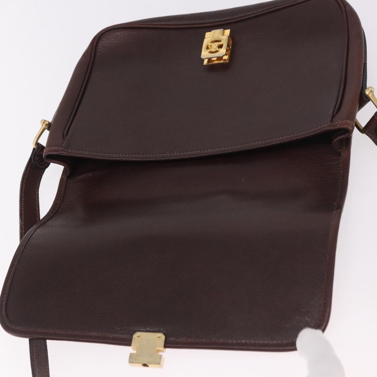 CELINE Shoulder Bag Leather Dark Brown Gold Auth bs35935