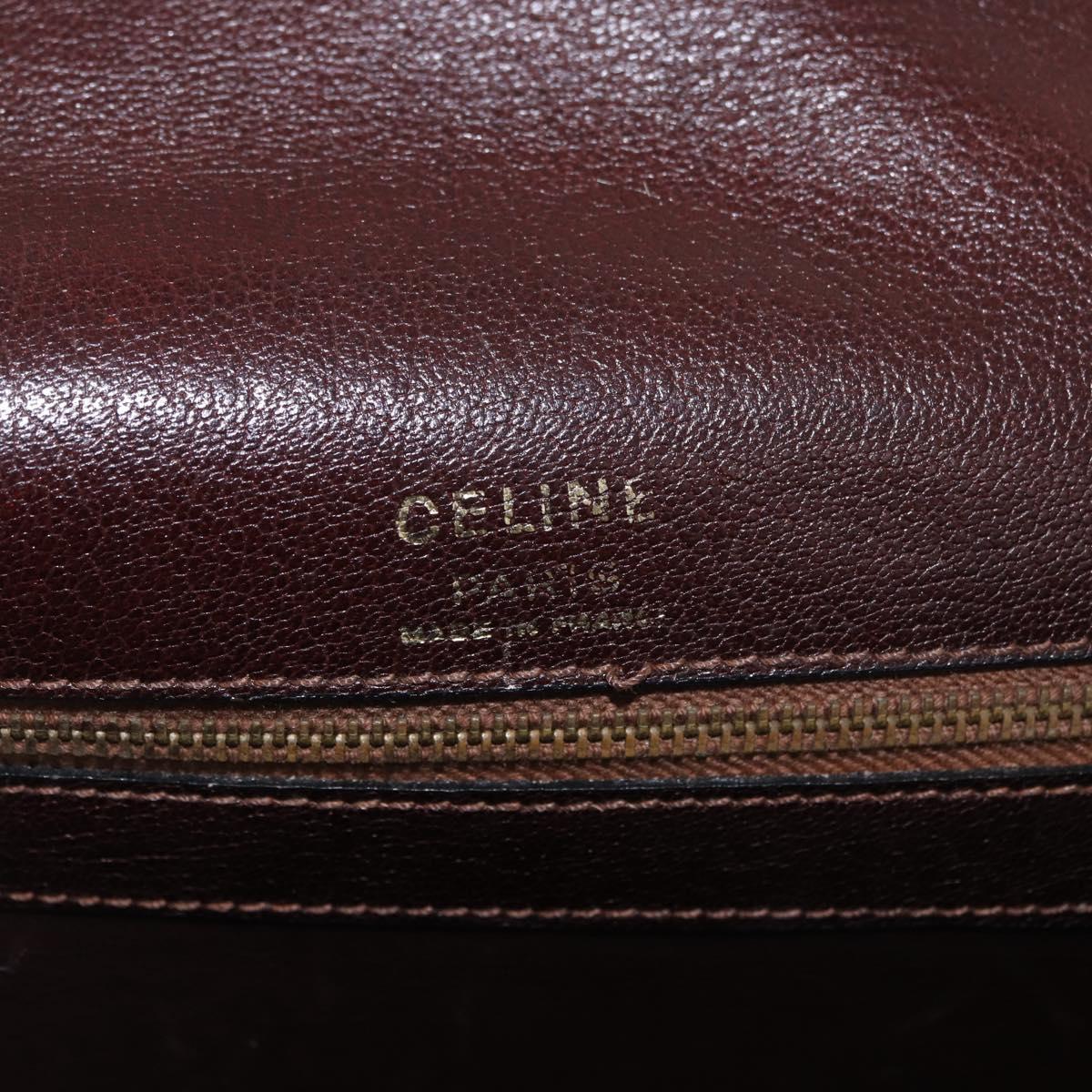 CELINE Shoulder Bag Leather Dark Brown Gold Auth bs35935