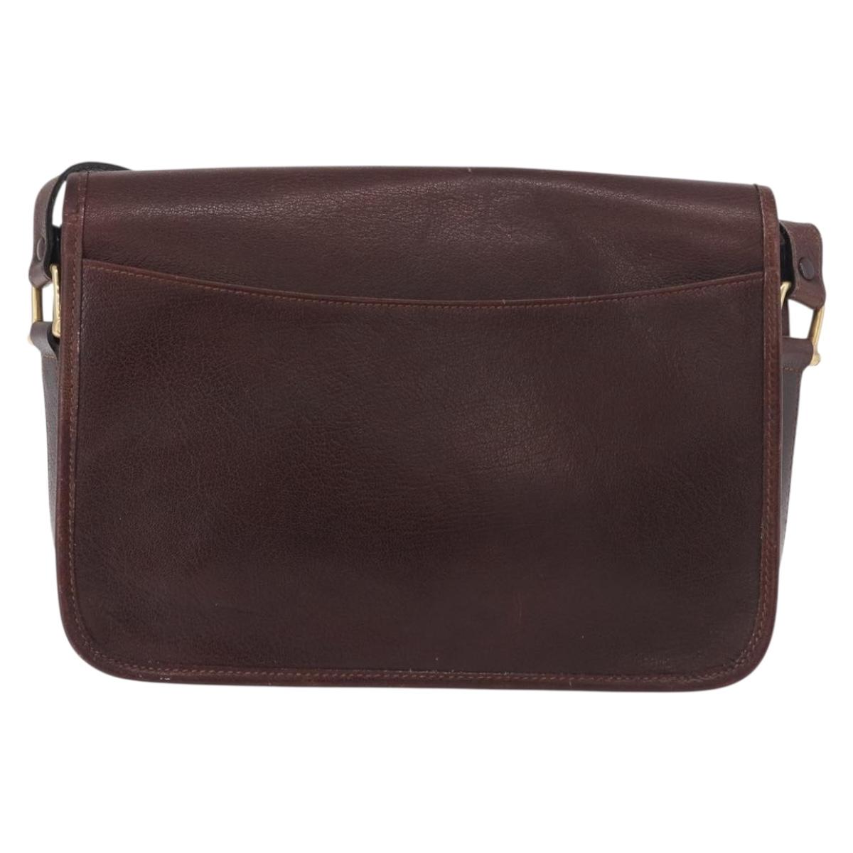CELINE Shoulder Bag Leather Dark Brown Gold Auth bs35935