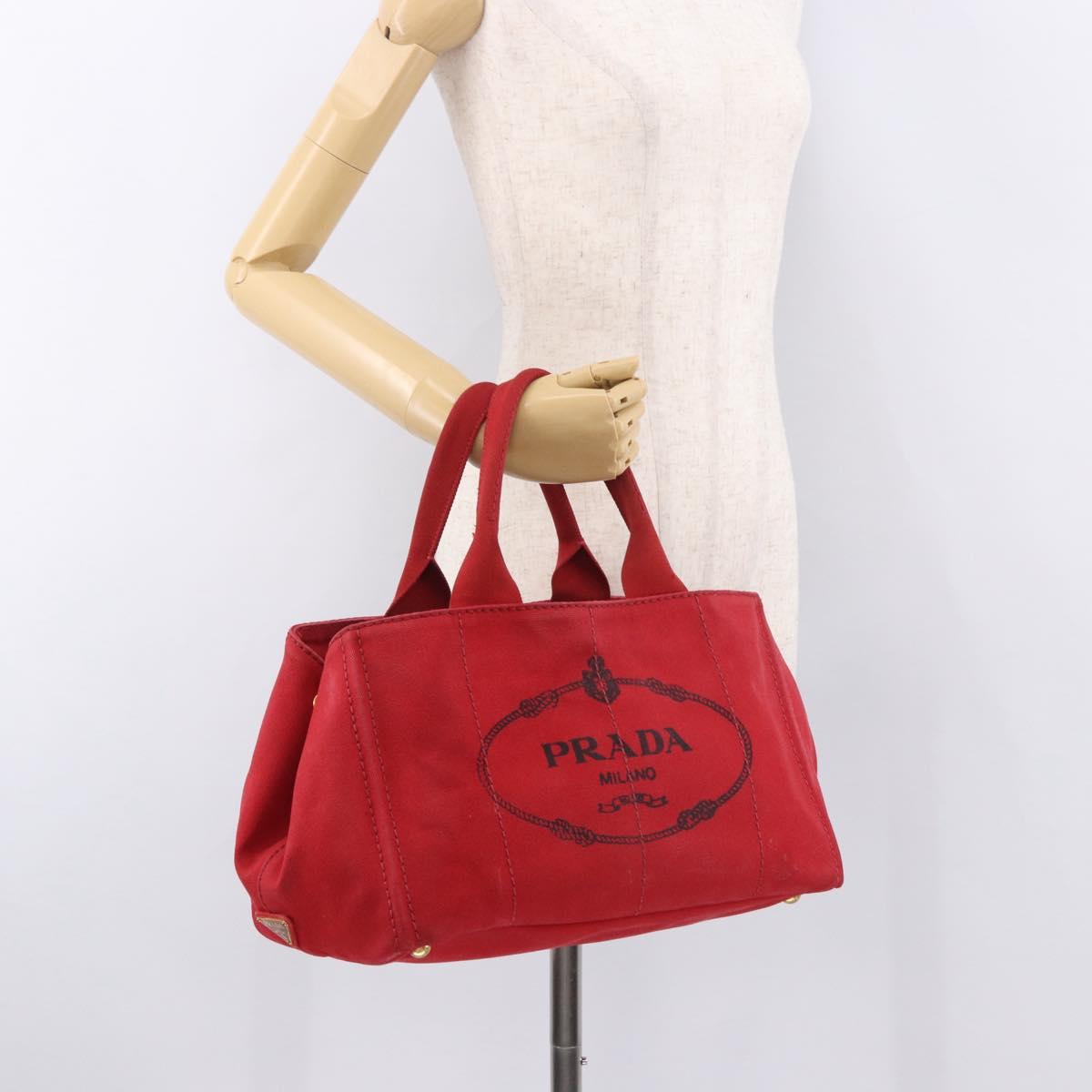 PRADA Canapa MM Hand Bag Canvas Red Auth bs35937