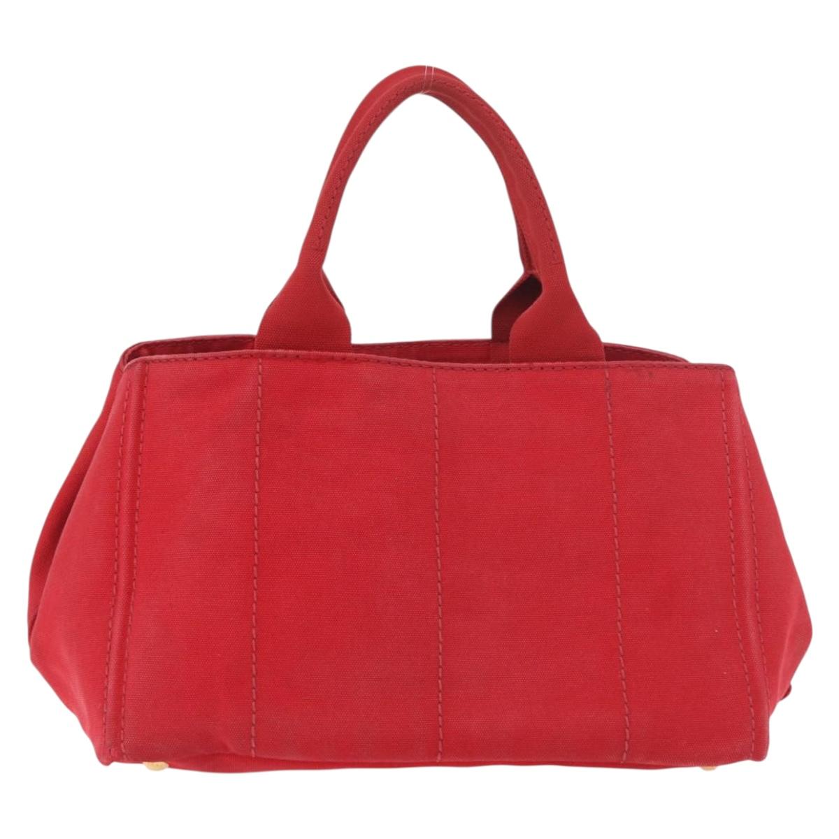 PRADA Canapa MM Hand Bag Canvas Red Auth bs35937