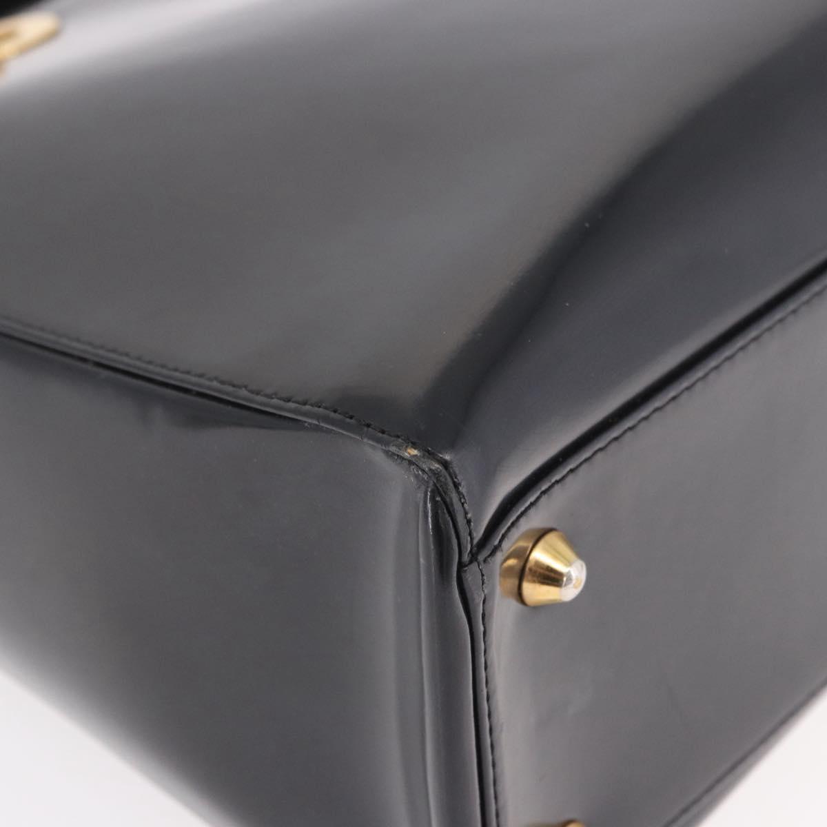 Christian Dior Hand Bag Patent Black Gold Auth bs35940