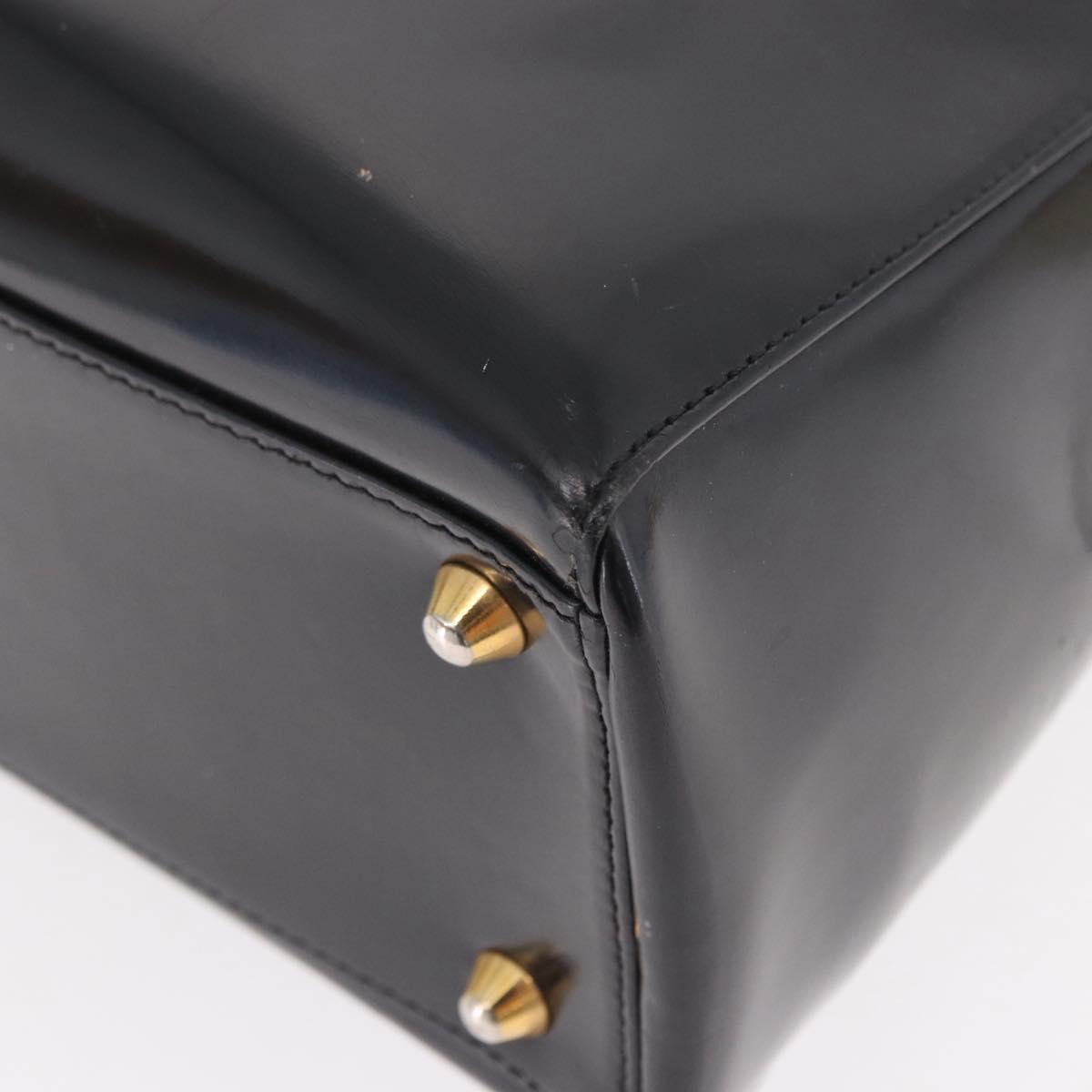 Christian Dior Hand Bag Patent Black Gold Auth bs35940