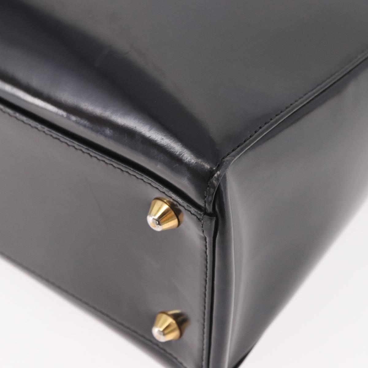 Christian Dior Hand Bag Patent Black Gold Auth bs35940