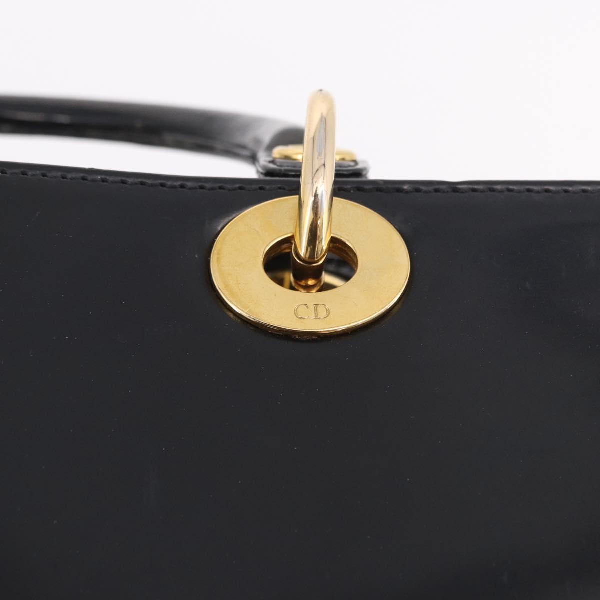 Christian Dior Hand Bag Patent Black Gold Auth bs35940