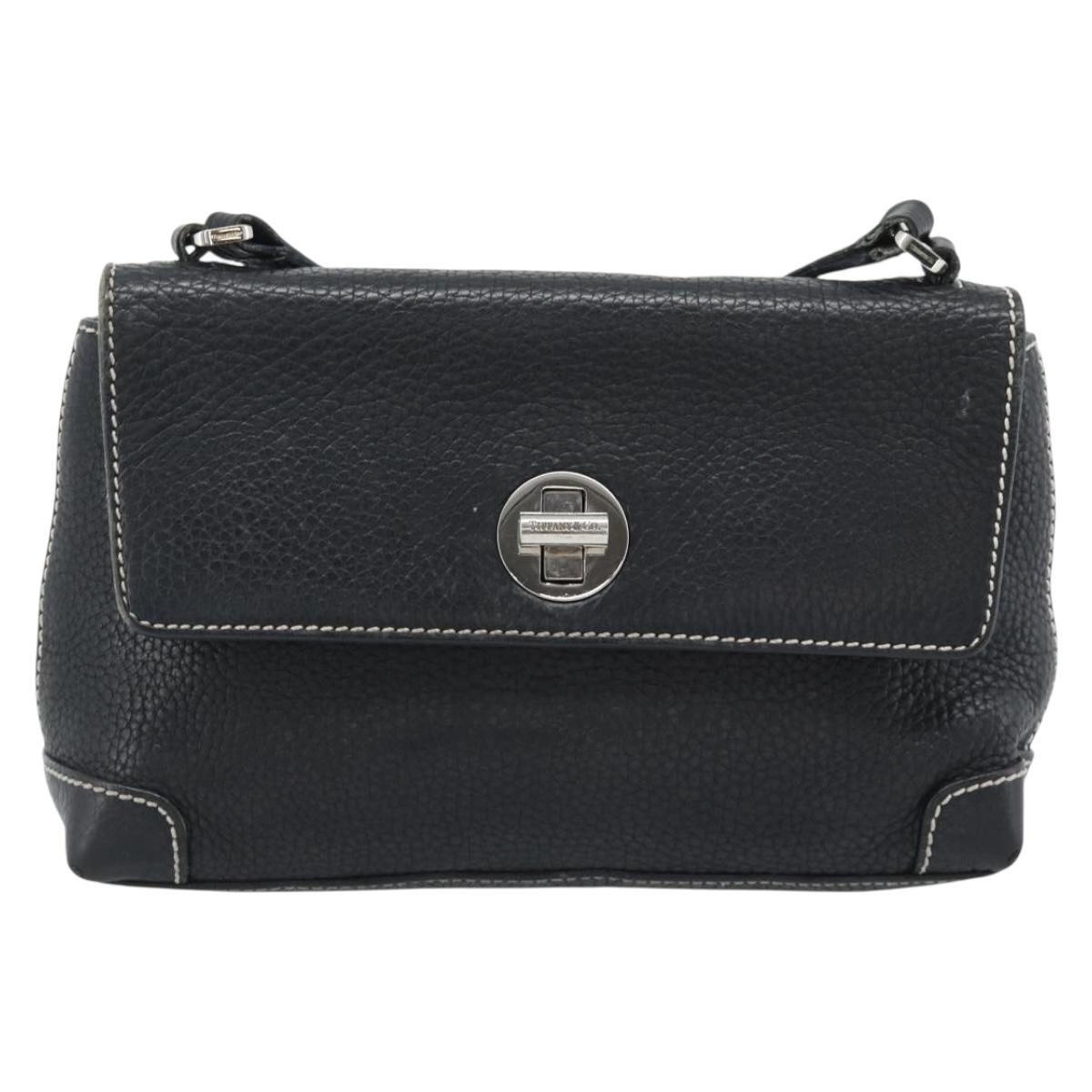TIFFANY&Co. Shoulder Bag Leather Black Silver Auth bs35941