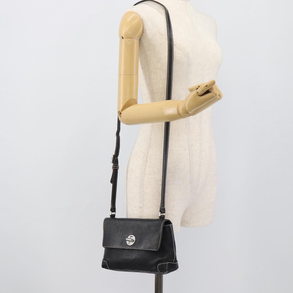 TIFFANY&Co. Shoulder Bag Leather Black Silver Auth bs35941