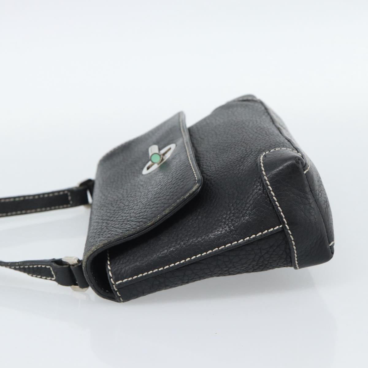 TIFFANY&Co. Shoulder Bag Leather Black Silver Auth bs35941