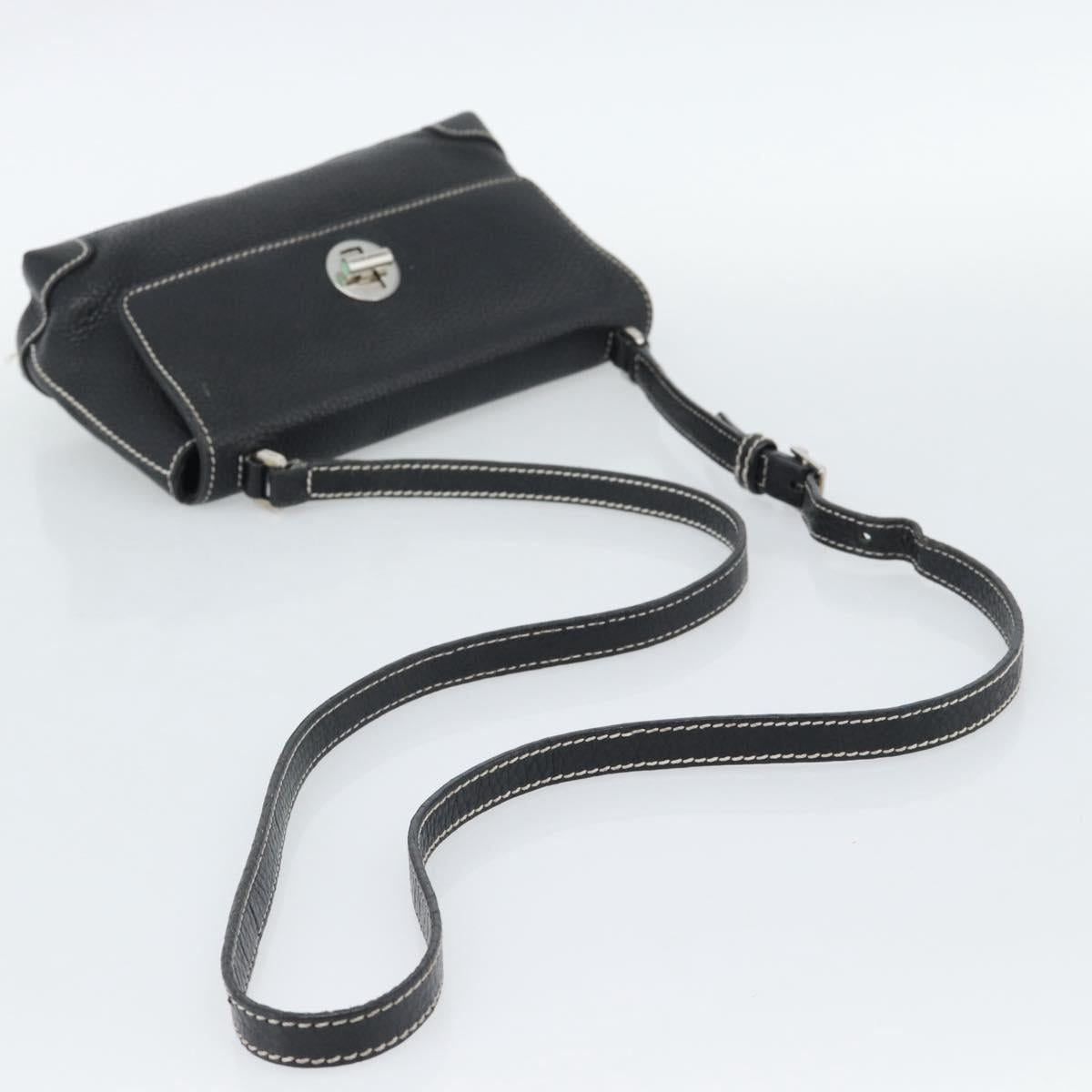 TIFFANY&Co. Shoulder Bag Leather Black Silver Auth bs35941