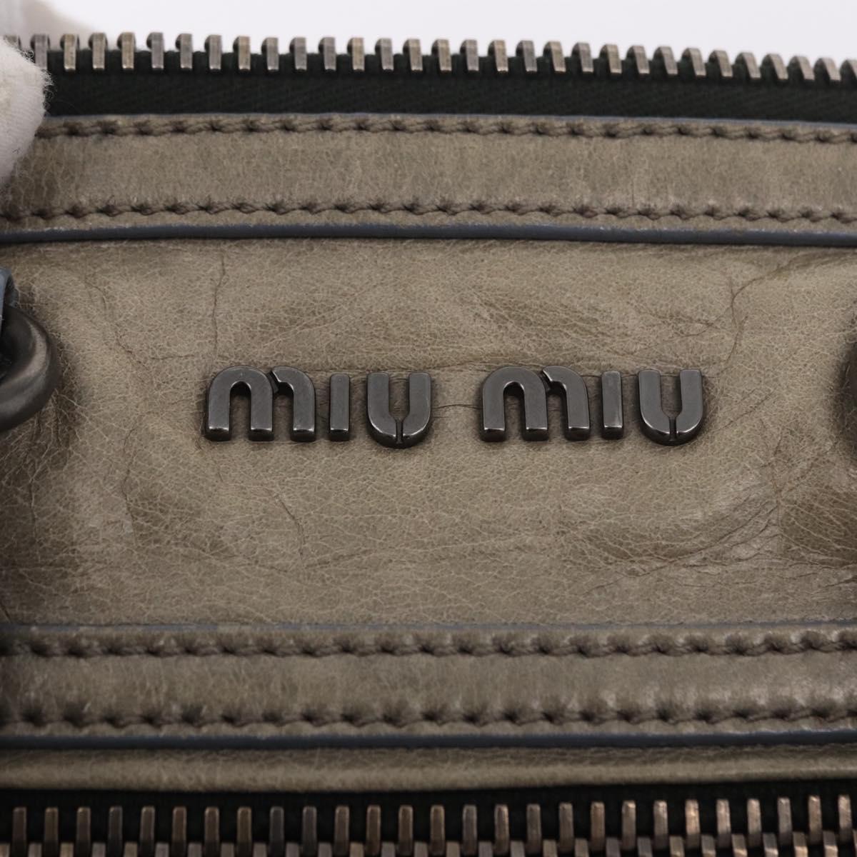 Miu Miu Hand Bag Leather 2way Gray Auth bs35942M