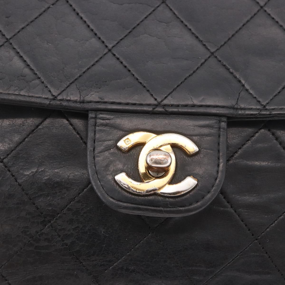 CHANEL Matelasse Chain Shoulder Bag Leather Black Gold CC Auth bs35943