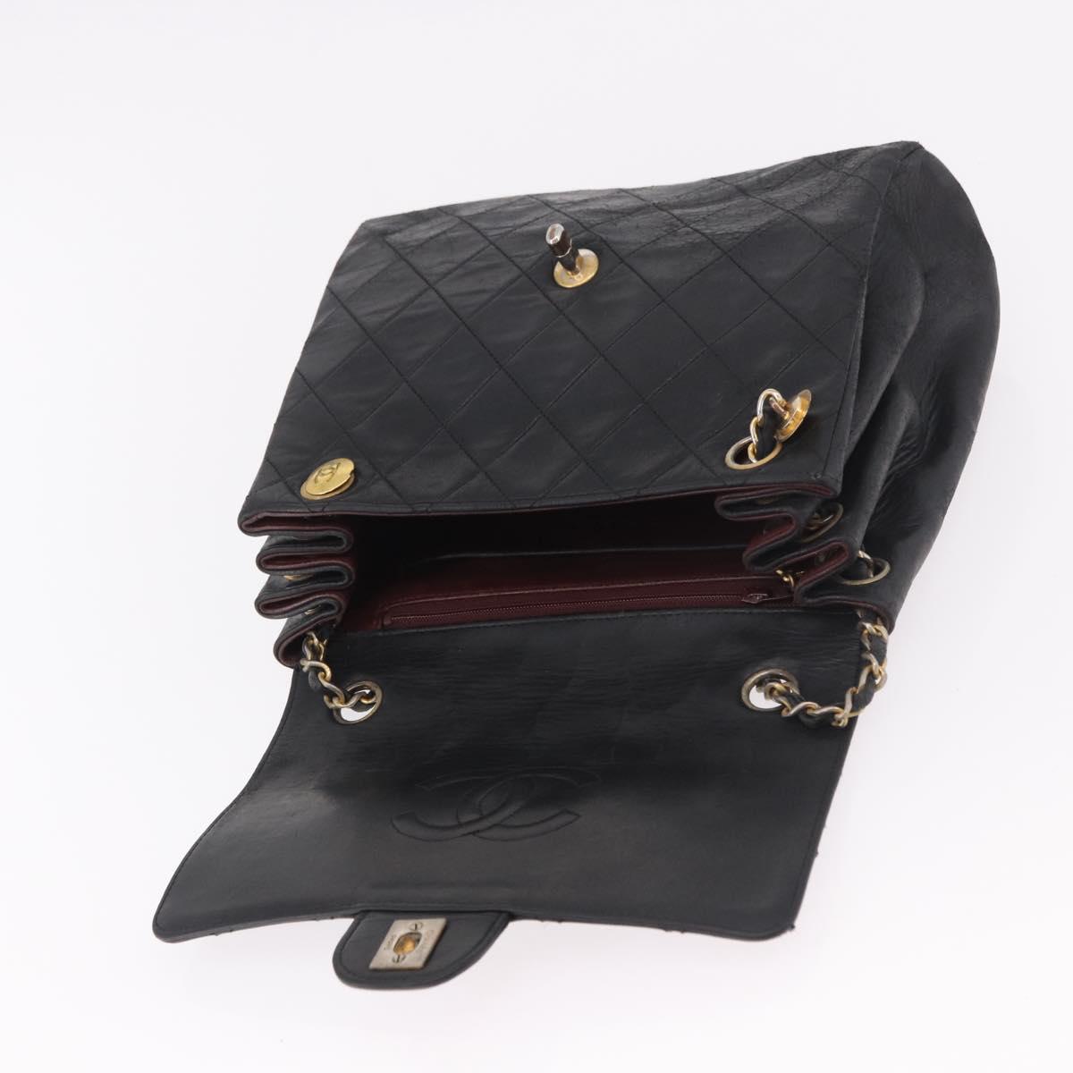 CHANEL Matelasse Chain Shoulder Bag Leather Black Gold CC Auth bs35943