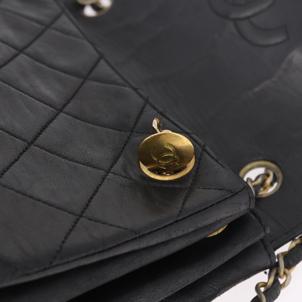 CHANEL Matelasse Chain Shoulder Bag Leather Black Gold CC Auth bs35943