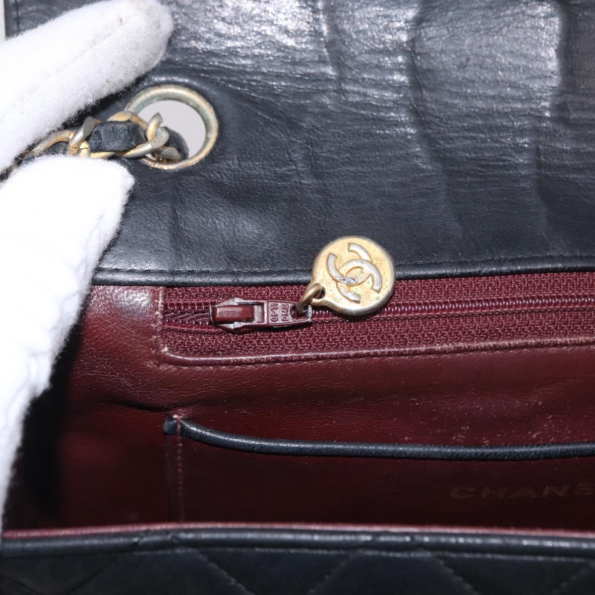 CHANEL Matelasse Chain Shoulder Bag Leather Black Gold CC Auth bs35943