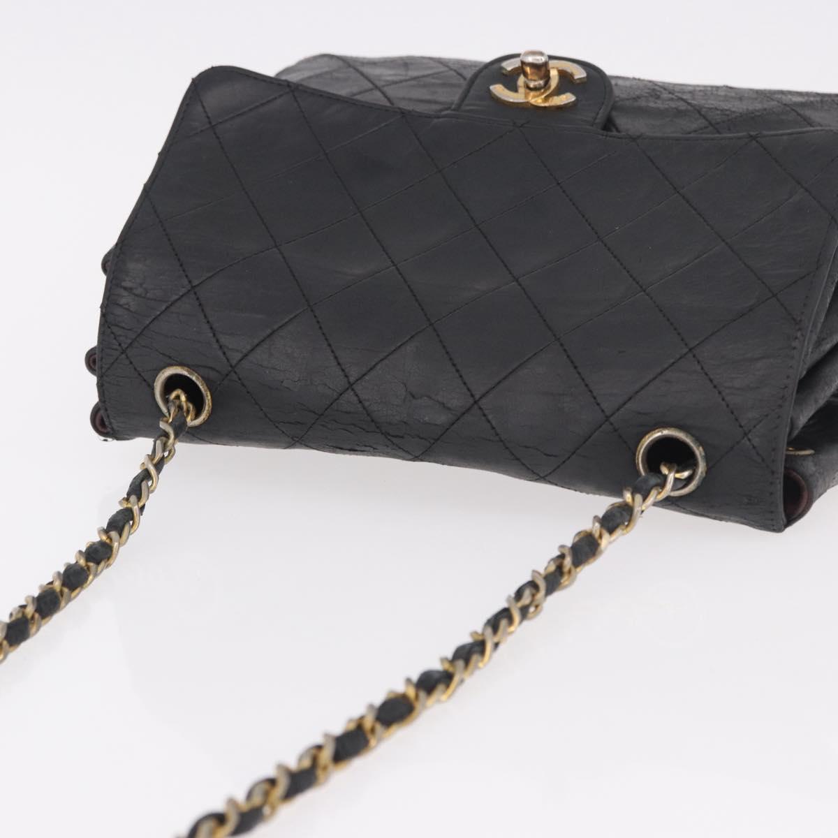 CHANEL Matelasse Chain Shoulder Bag Leather Black Gold CC Auth bs35943
