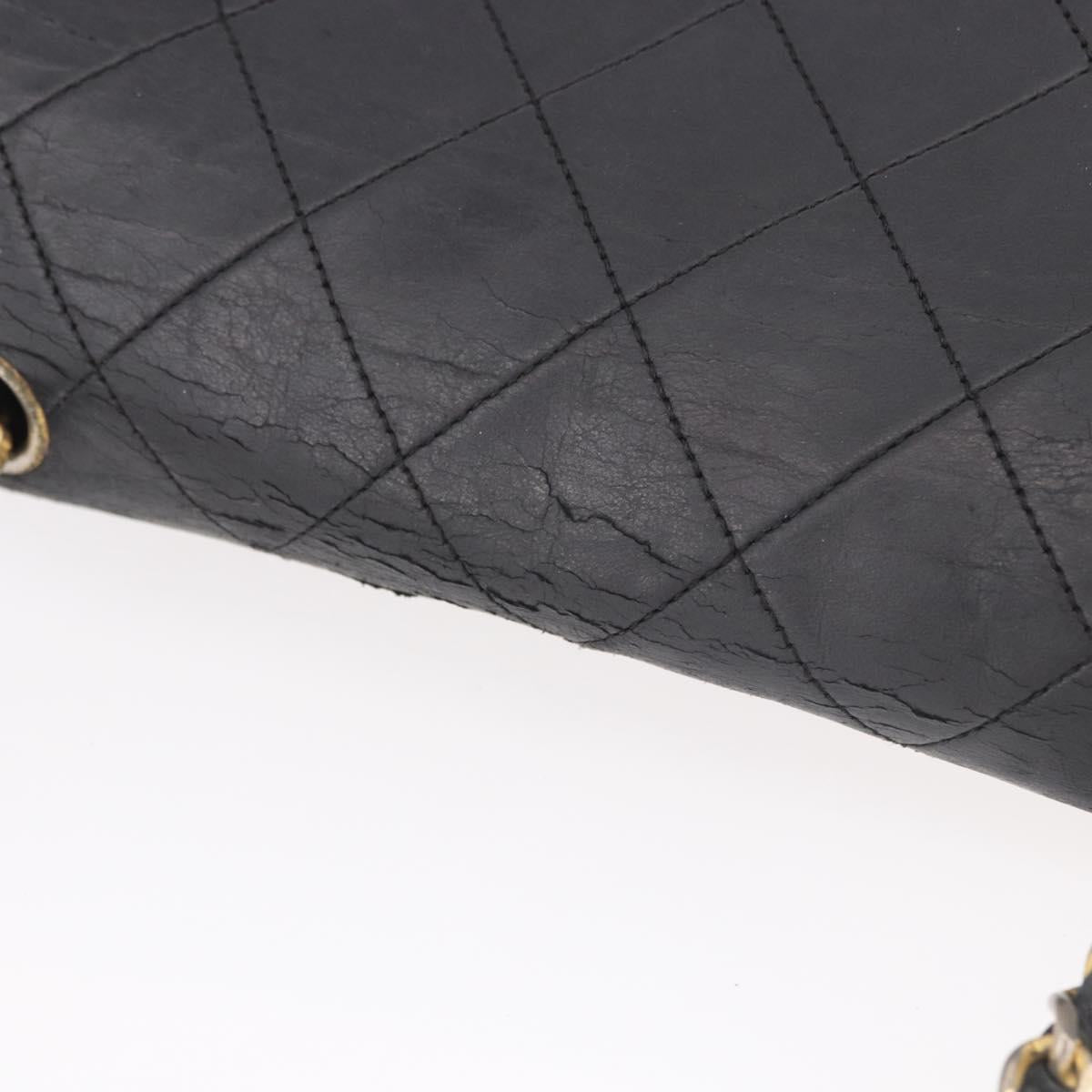 CHANEL Matelasse Chain Shoulder Bag Leather Black Gold CC Auth bs35943