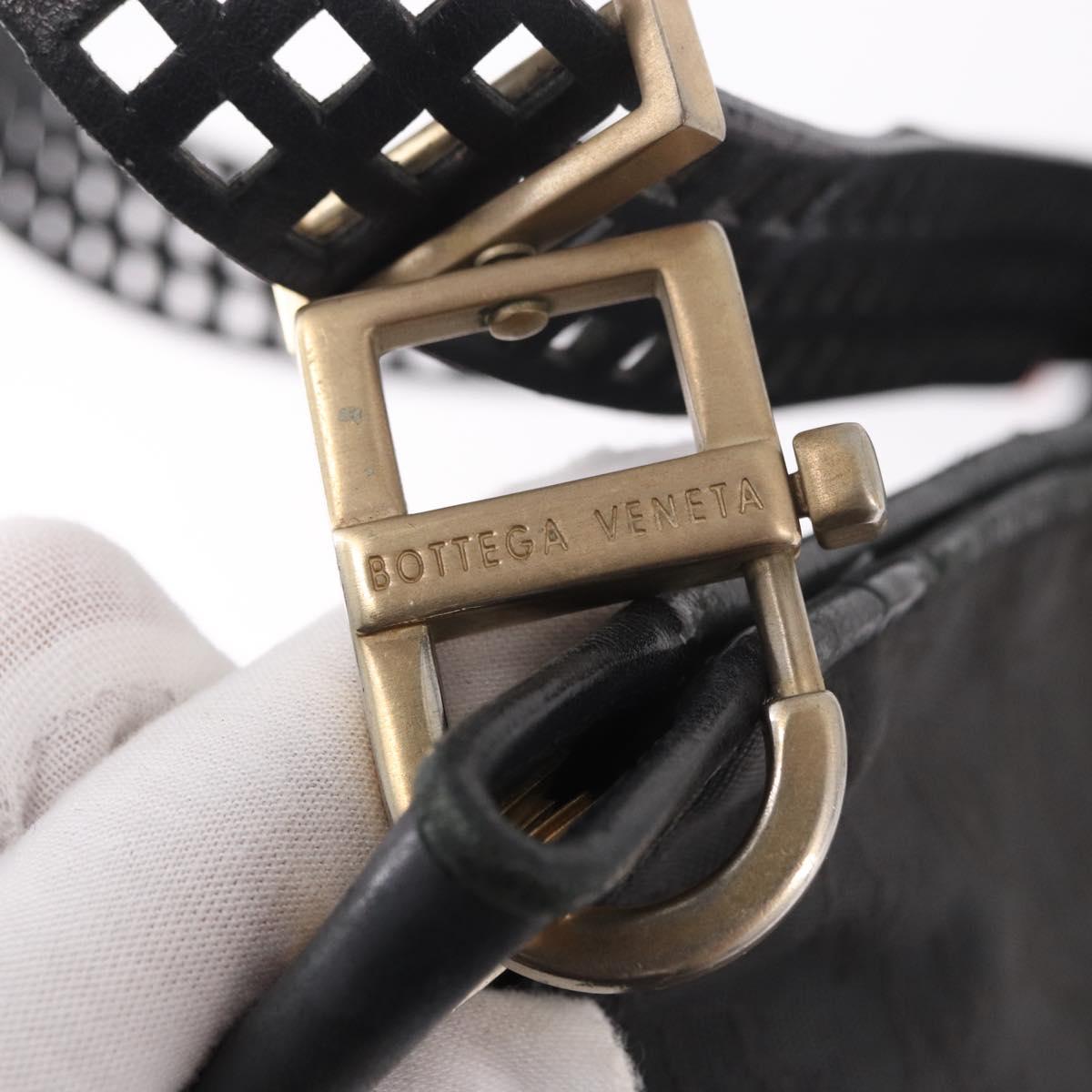 BOTTEGA VENETA Shoulder Bag Canvas Black Gold Auth bs35947