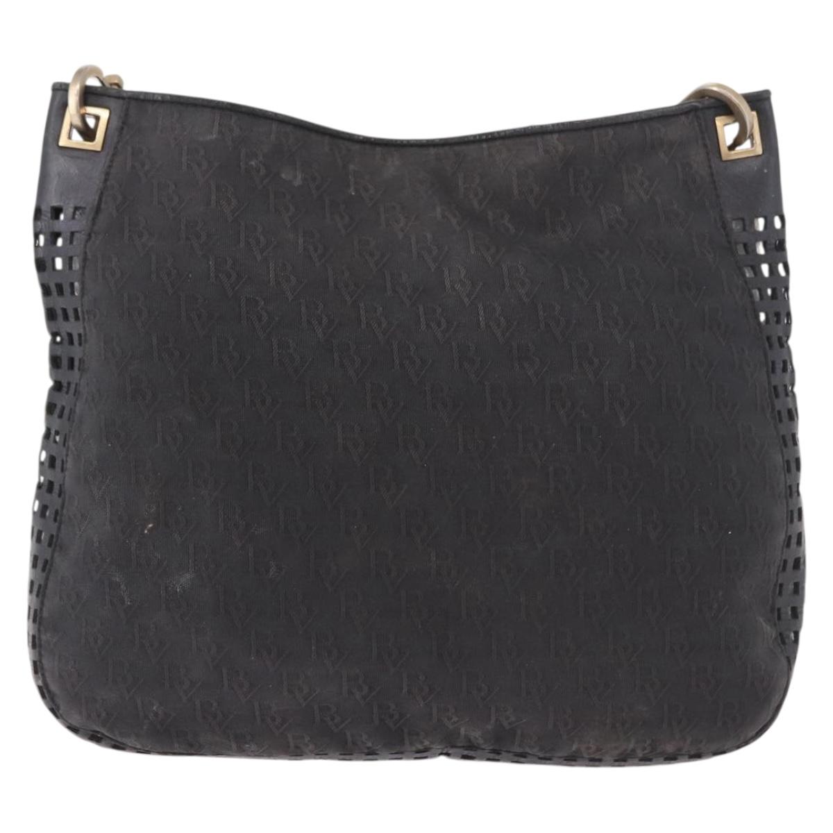 BOTTEGA VENETA Shoulder Bag Canvas Black Gold Auth bs35947