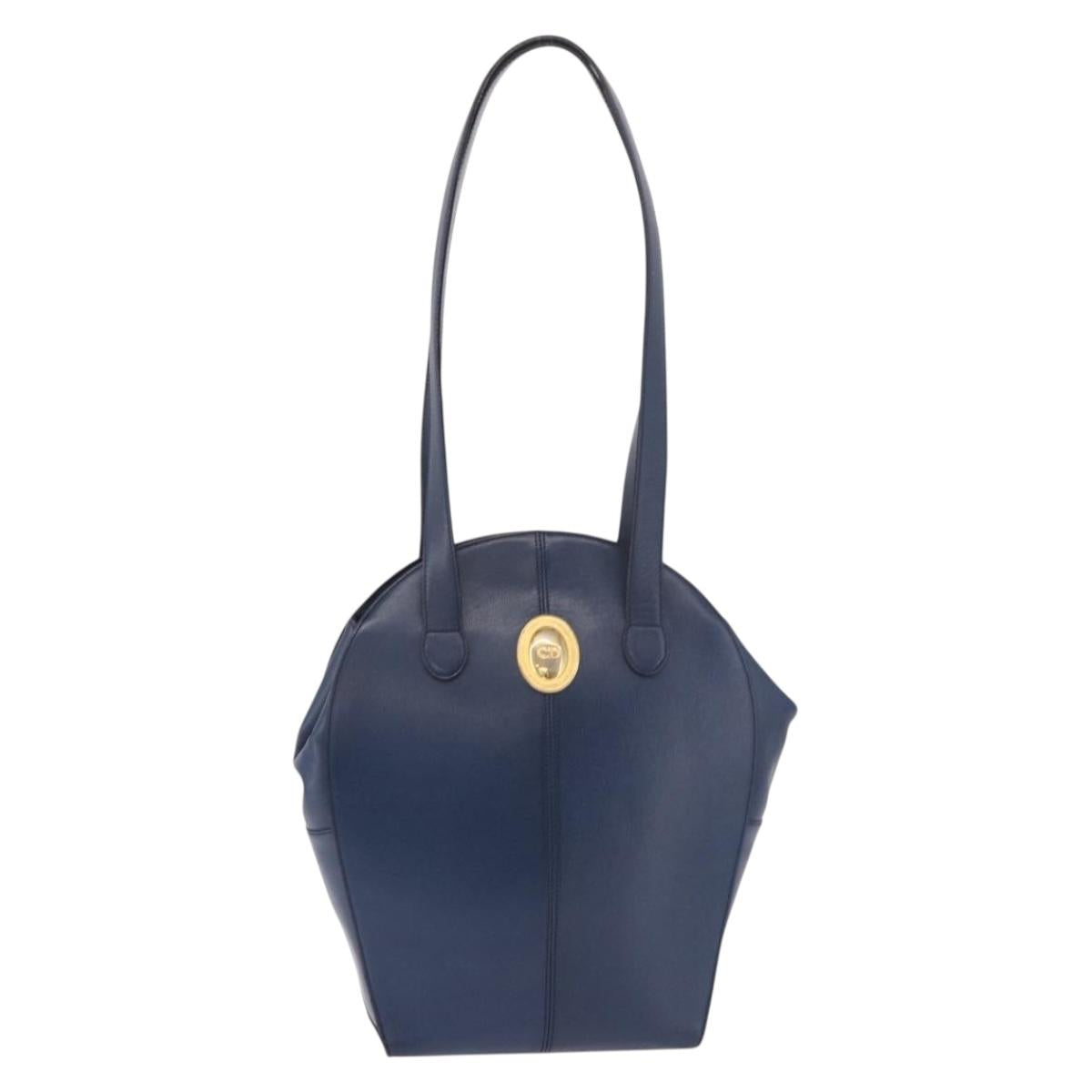 Christian Dior Shoulder Bag Leather Blue Gold Auth bs35948