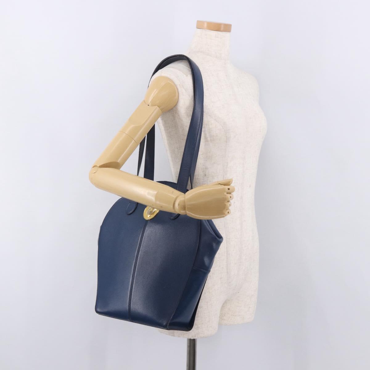 Christian Dior Shoulder Bag Leather Blue Gold Auth bs35948