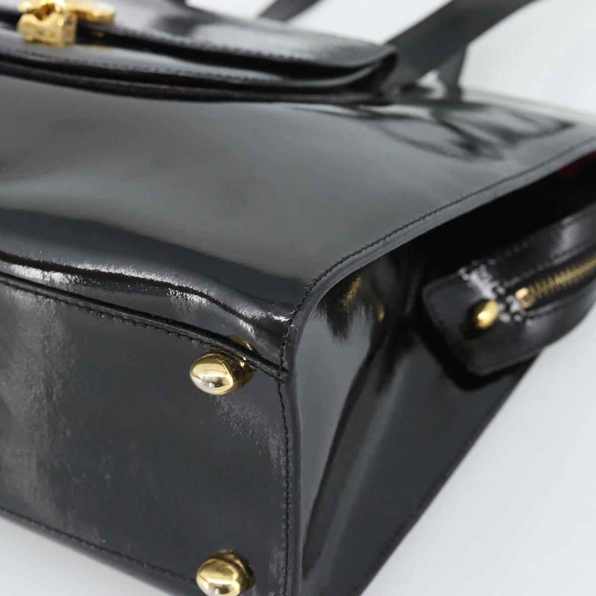 CELINE Tote Bag Patent Black Gold Auth bs35949