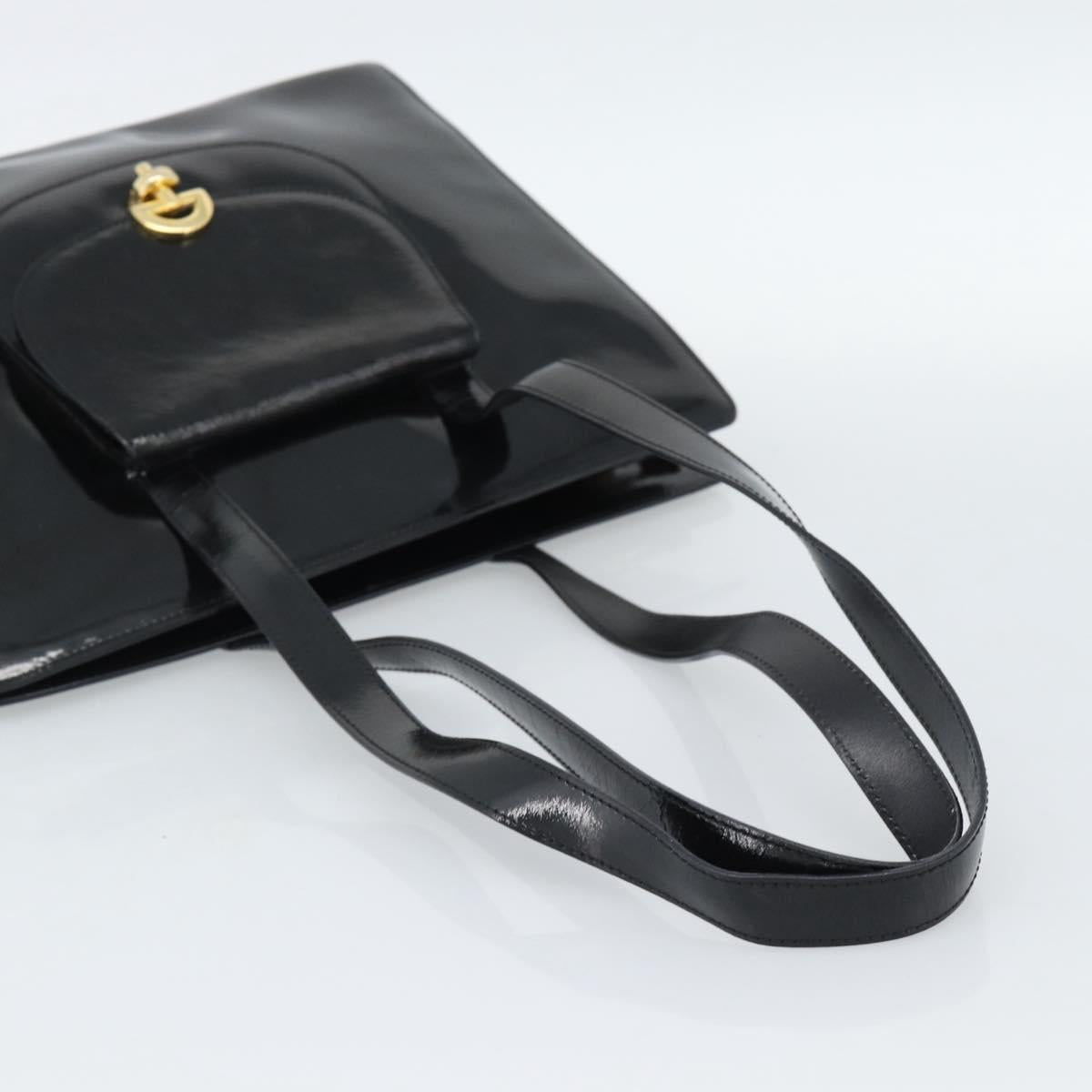 CELINE Tote Bag Patent Black Gold Auth bs35949